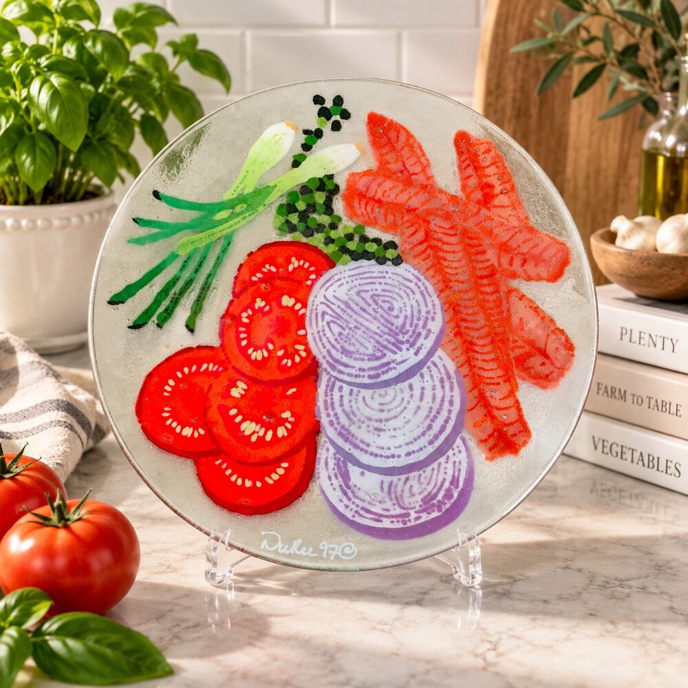 1997 Andra DuRee Martin Fused Art Glass Vegetable Platter Signed 11.75"